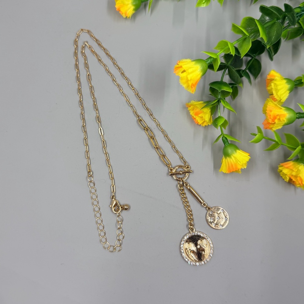 Gemini Horoscope Gold Pendant Necklace with Crystal Accents